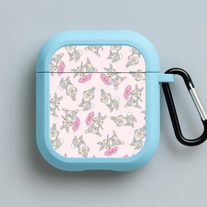 Cute bunny And Flowers Pattern Blue AirPods Case