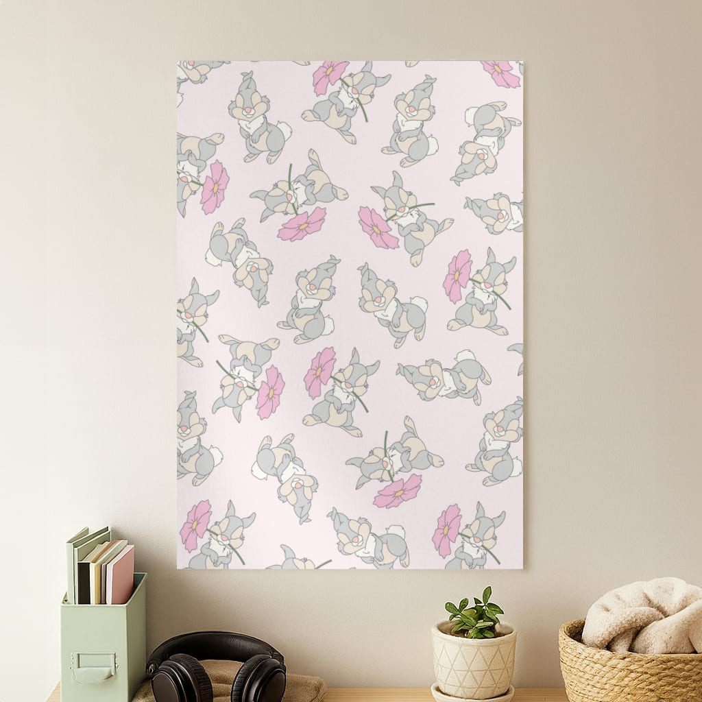 Cute bunny And Flowers Pattern Poster