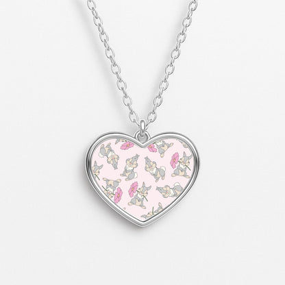 Cute bunny And Flowers Pattern Heart Necklace