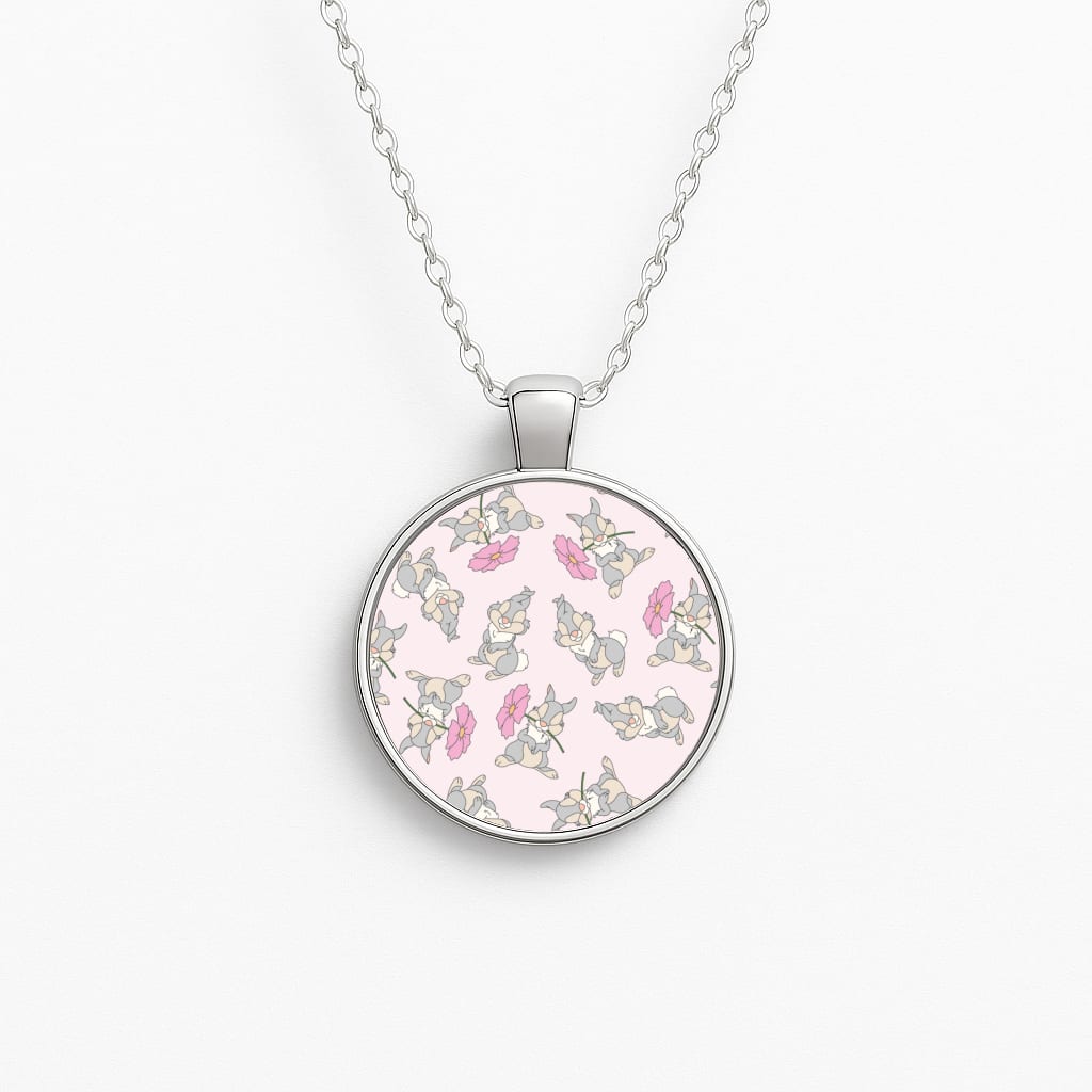 Cute bunny And Flowers Pattern Circle Necklace