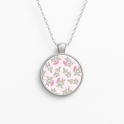 Cute bunny And Flowers Pattern Circle Necklace