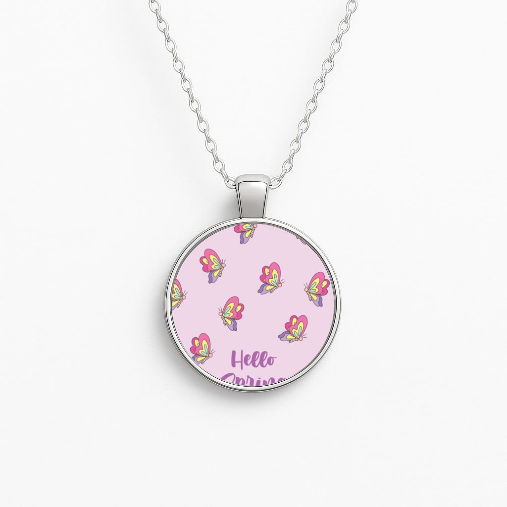 Hello Spring Butterfly Pattern Circle Necklace