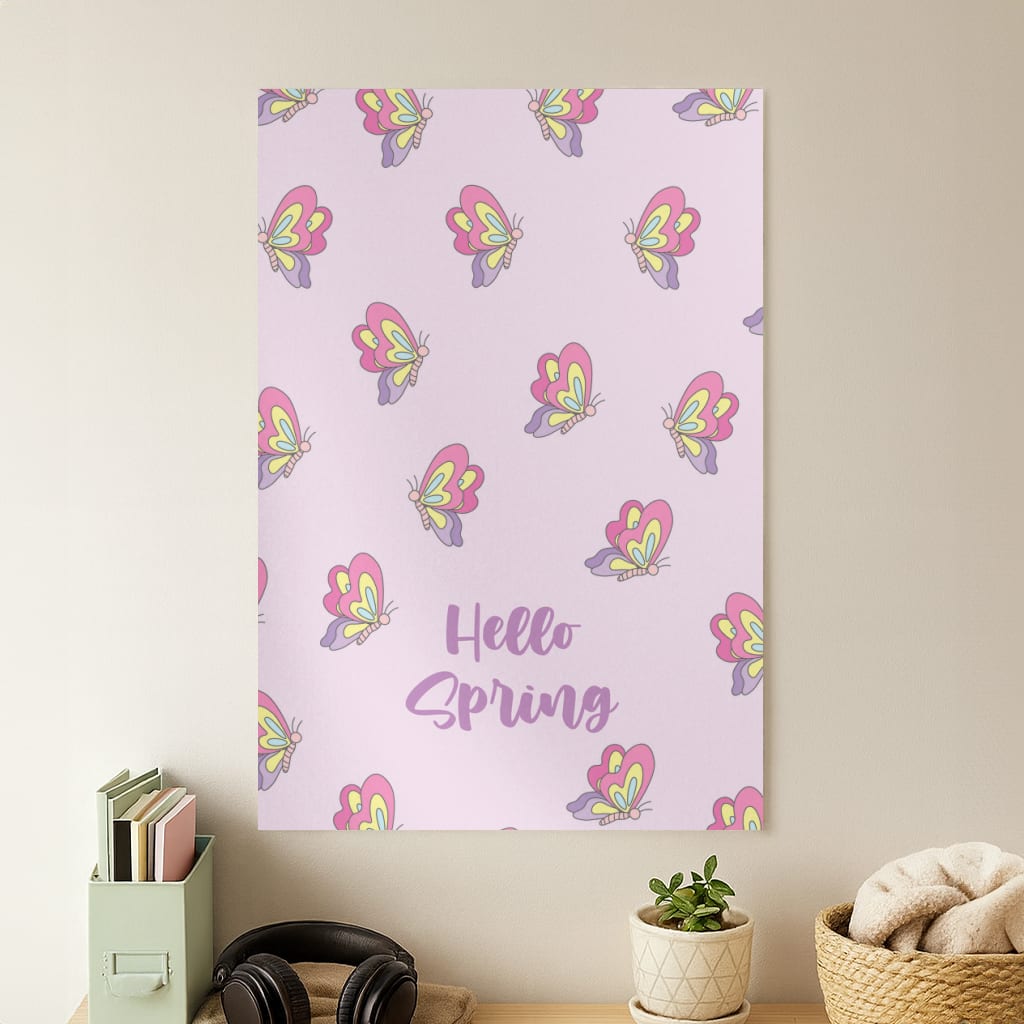 Hello Spring Butterfly Pattern Poster