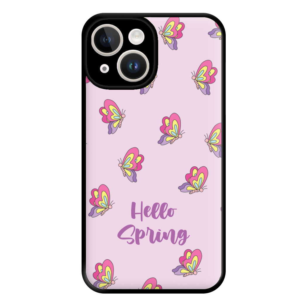 Hello Spring Butterfly Pattern Phone Case for iPhone 14