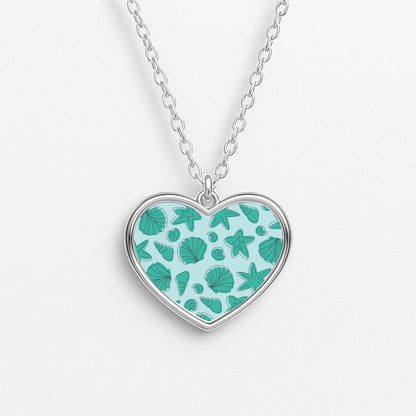 Seashells Pattern 4 Heart Necklace