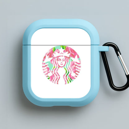 Pink Coffee Logo Blue AirPods Case
