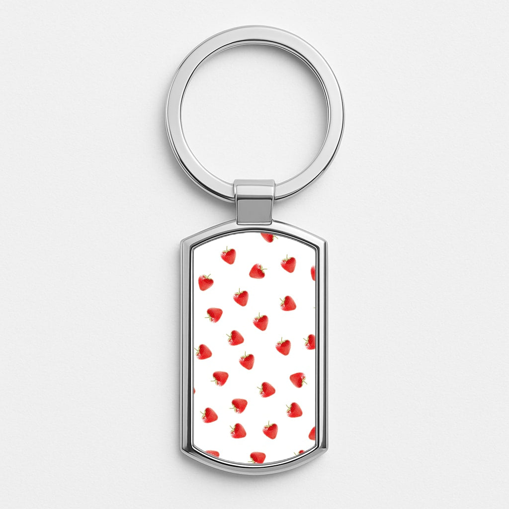 Strawberry Pattern Silver Keyring