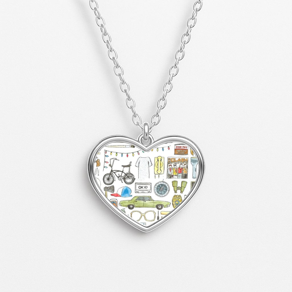 Stranger Objects Illustration Heart Necklace