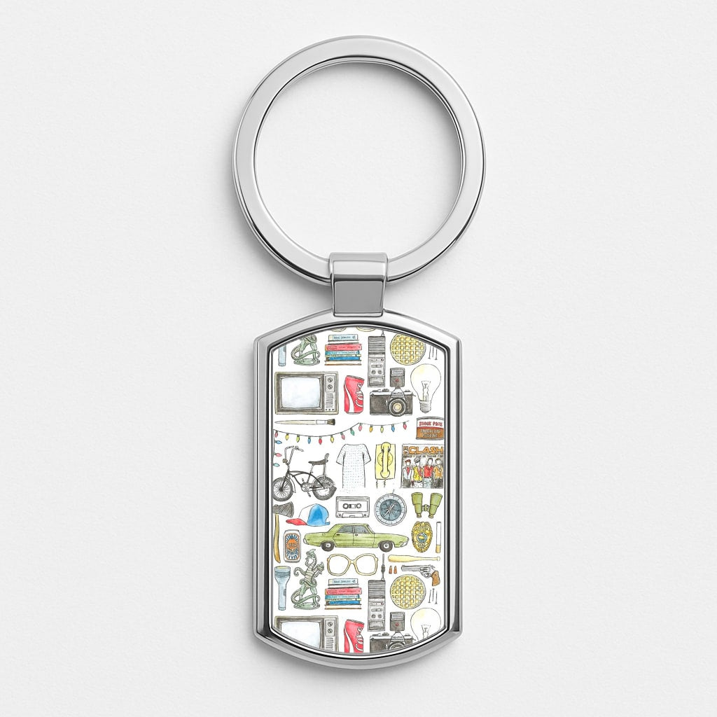 Stranger Objects Illustration Silver Keyring