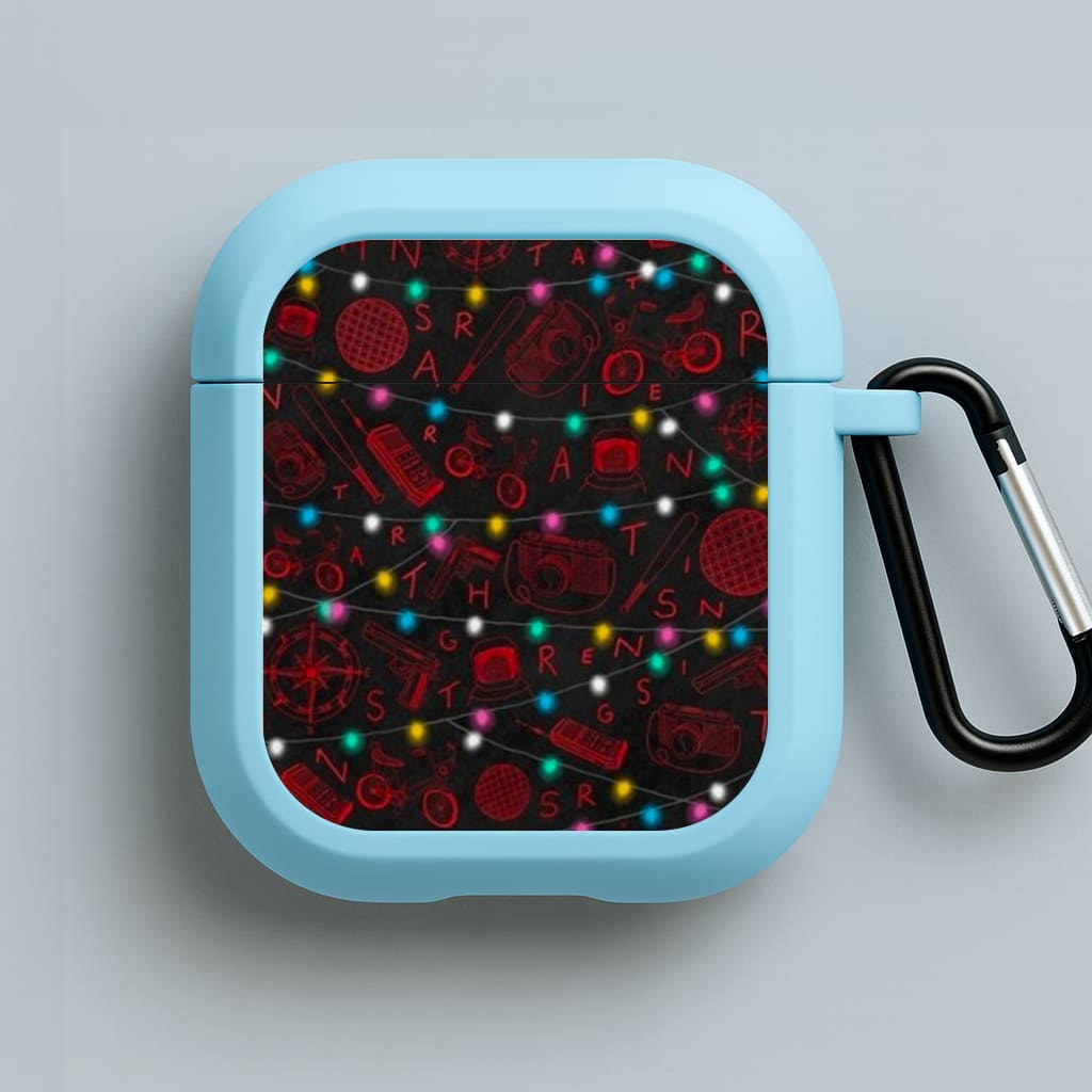 Stranger Red Illustrations Blue AirPods Case