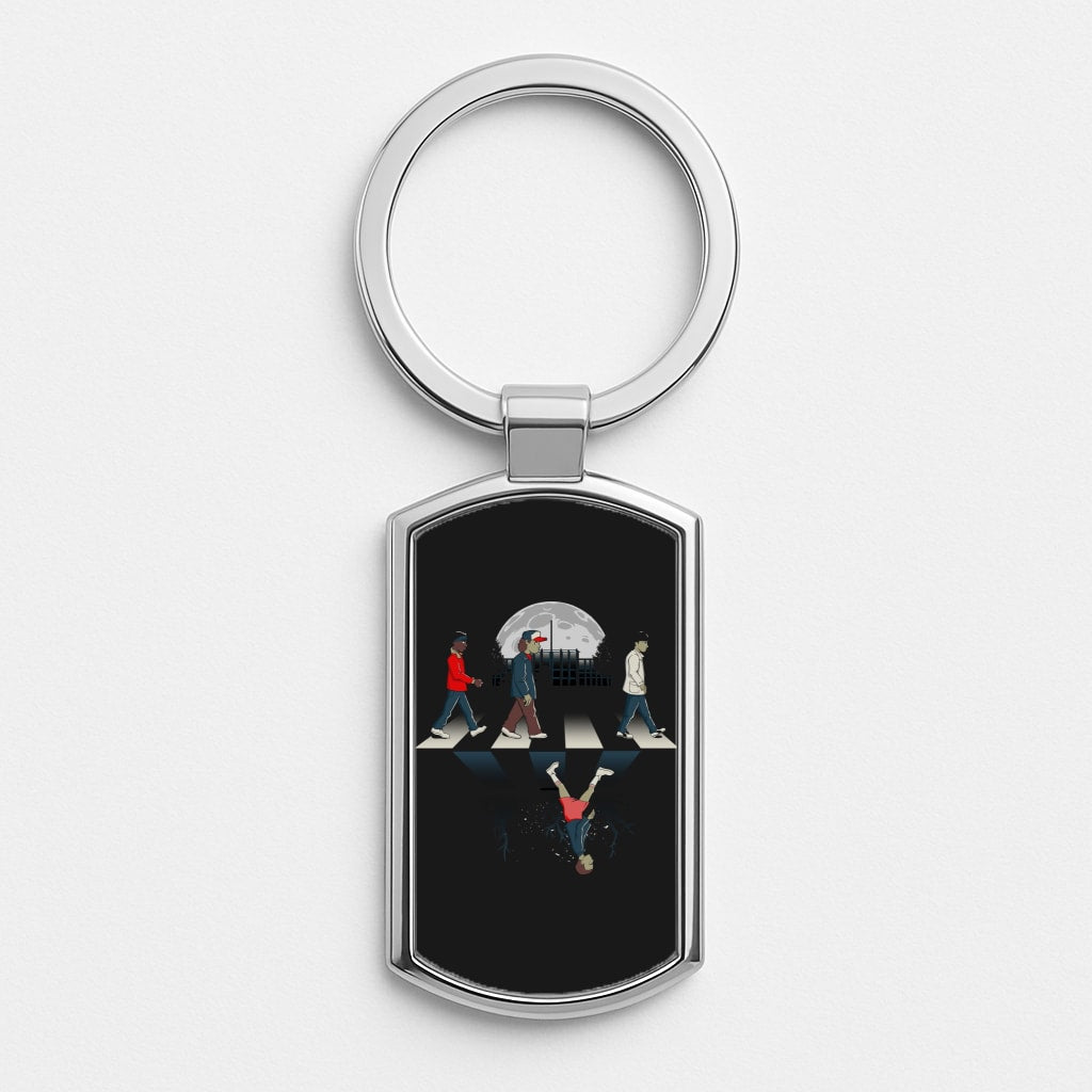 Upside Down Road Silver Keyring