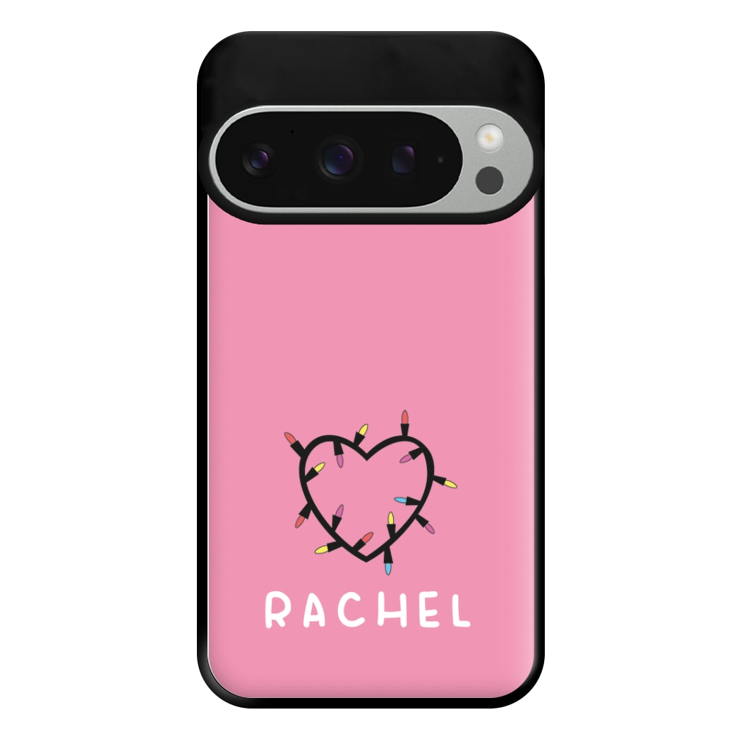 Heart Shaped Fairy Lights - Personalised Stranger Phone Case for Google Pixel 9 Pro XL