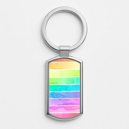 Summer Rainbow Stripes Silver Keyring