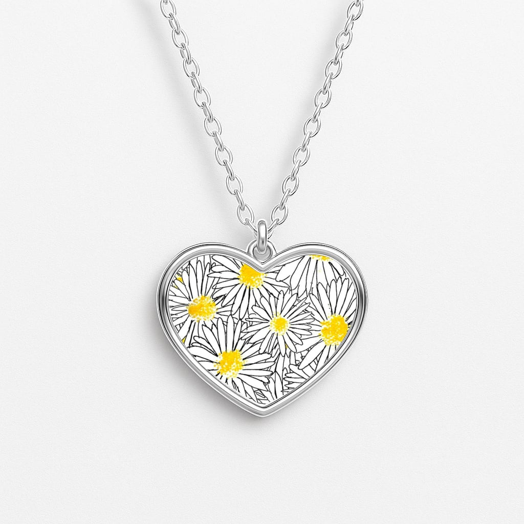 Cute Daisy Pattern Heart Necklace