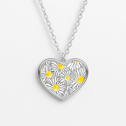 Cute Daisy Pattern Heart Necklace