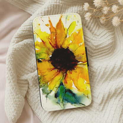 Watercolour Sunflower Flip Wallet Phone Case