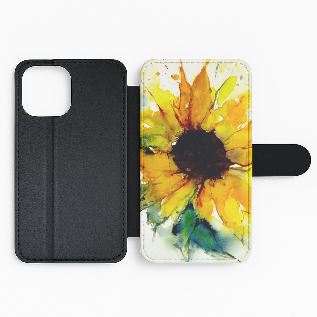 Watercolour Sunflower Flip Wallet Phone Case