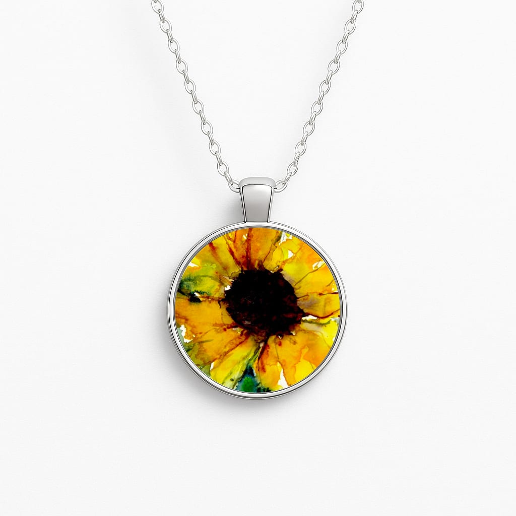 Watercolour Sunflower Circle Necklace