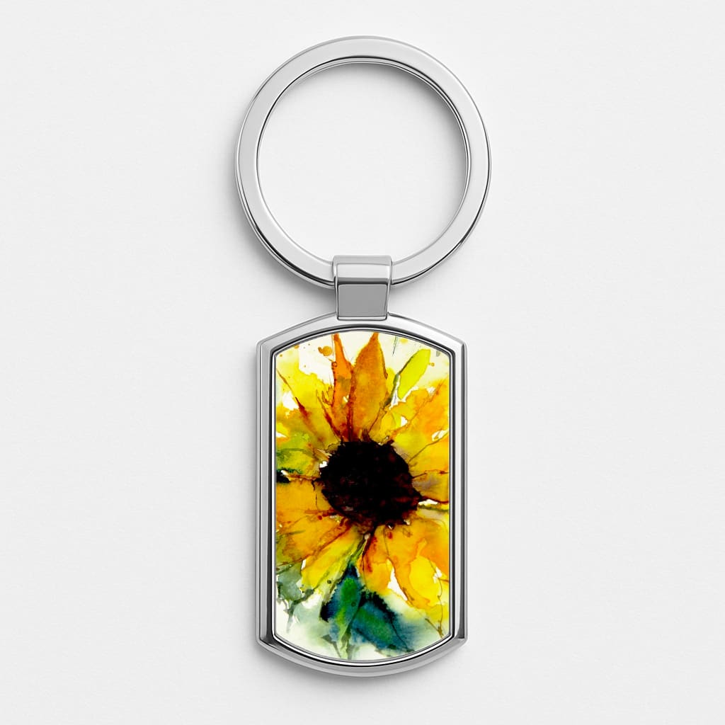 Watercolour Sunflower Silver Keyring