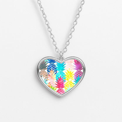 Watercolour Pineapple Pattern Heart Necklace