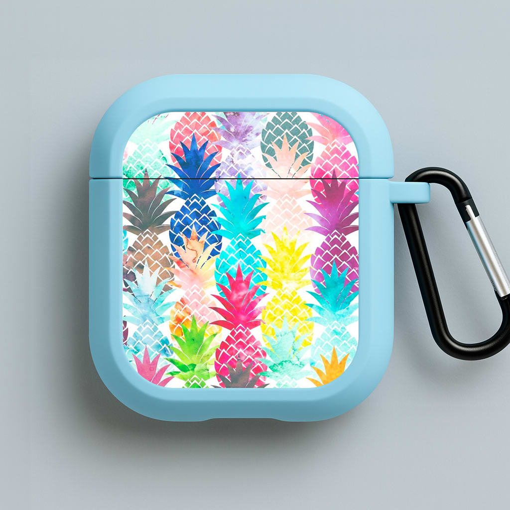 Watercolour Pineapple Pattern Blue AirPods Case