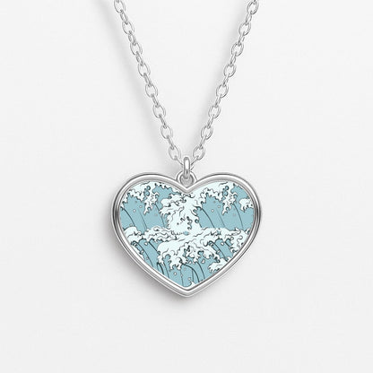 Japanese Waves Heart Necklace