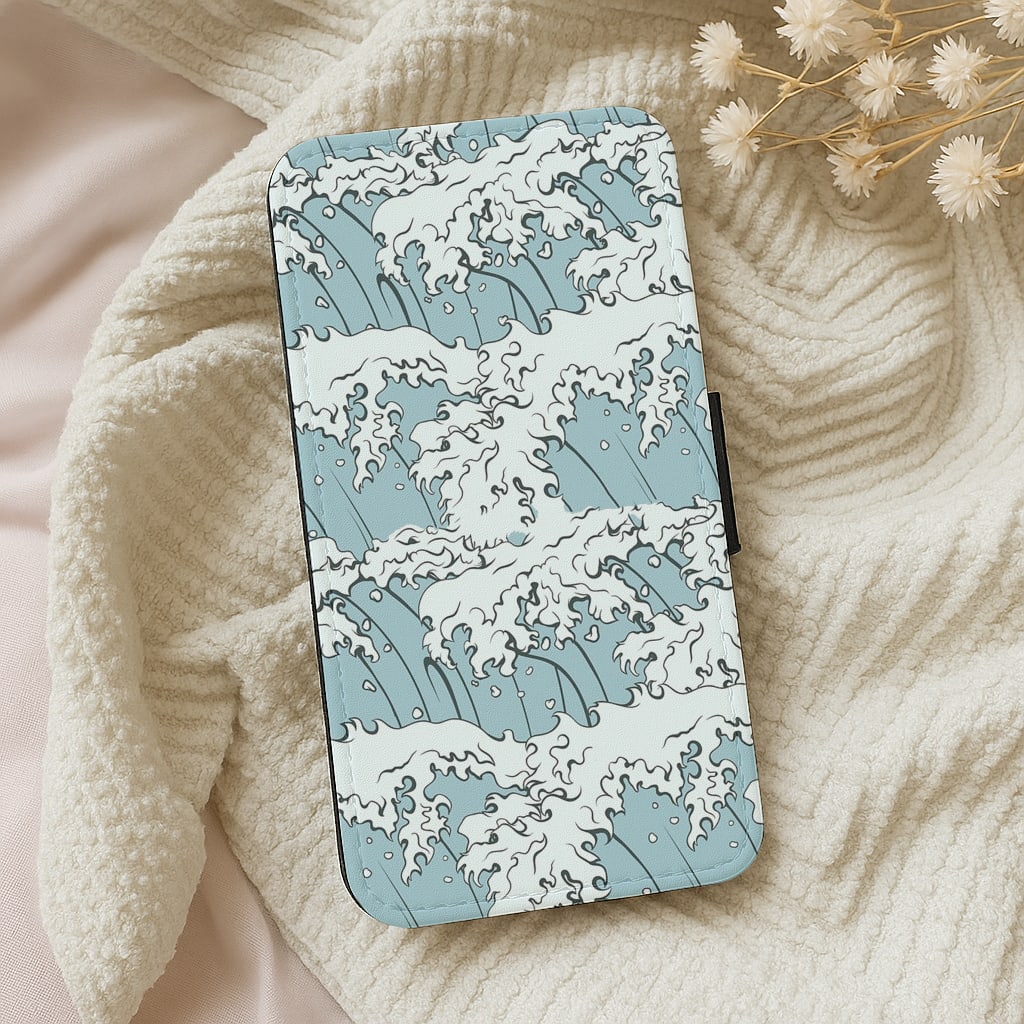 Japanese Waves Flip Wallet Phone Case