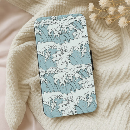 Japanese Waves Flip Wallet Phone Case