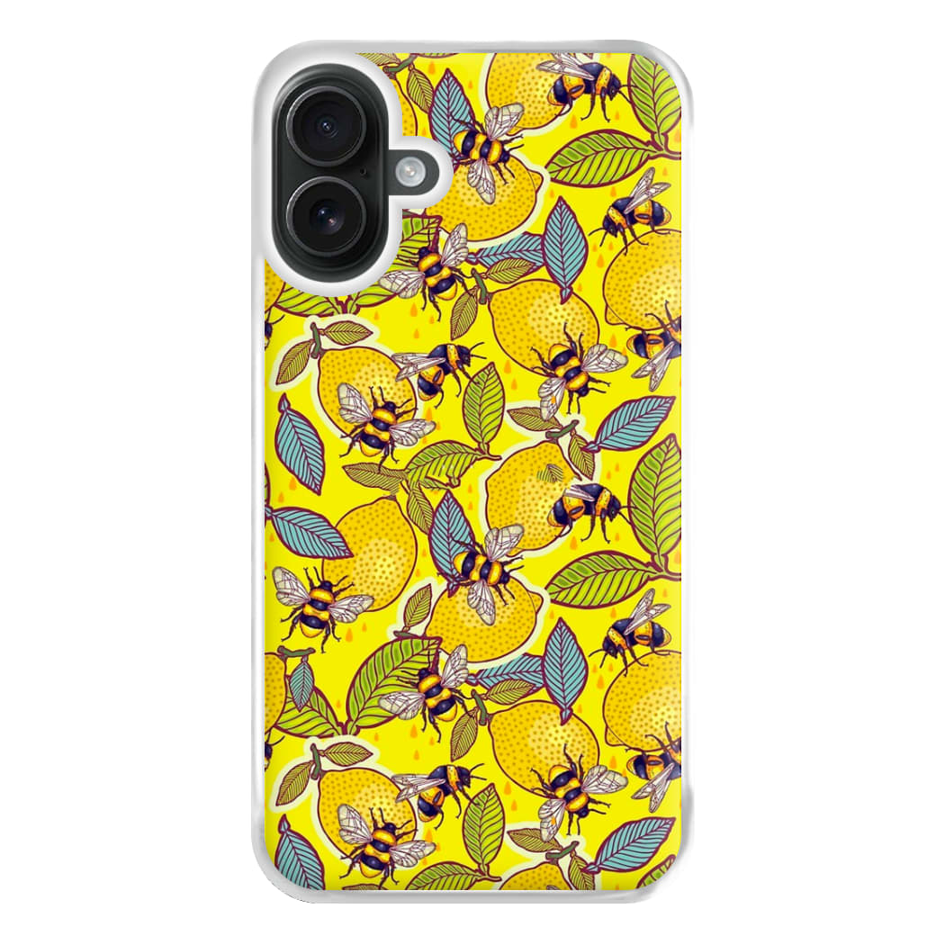 Yellow Lemon and Bee Phone Case for iPhone 16 Plus