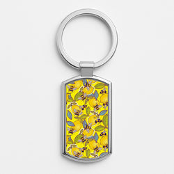Yellow Lemon and Bee Silver Keyring