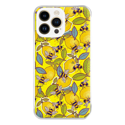 Yellow Lemon and Bee Phone Case for iPhone 14 Pro Max