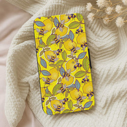 Yellow Lemon and Bee Flip Wallet Phone Case