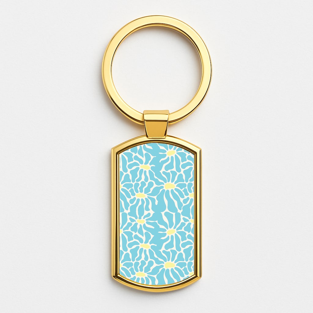 Blue Flowers - Summer Gold Keyring