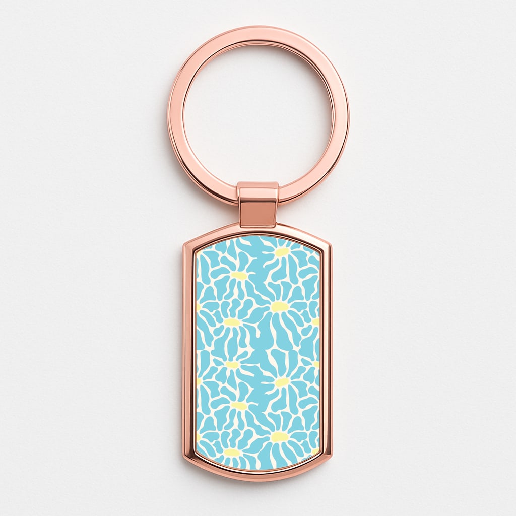 Blue Flowers - Summer Rose Gold Keyring