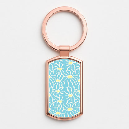 Blue Flowers - Summer Rose Gold Keyring