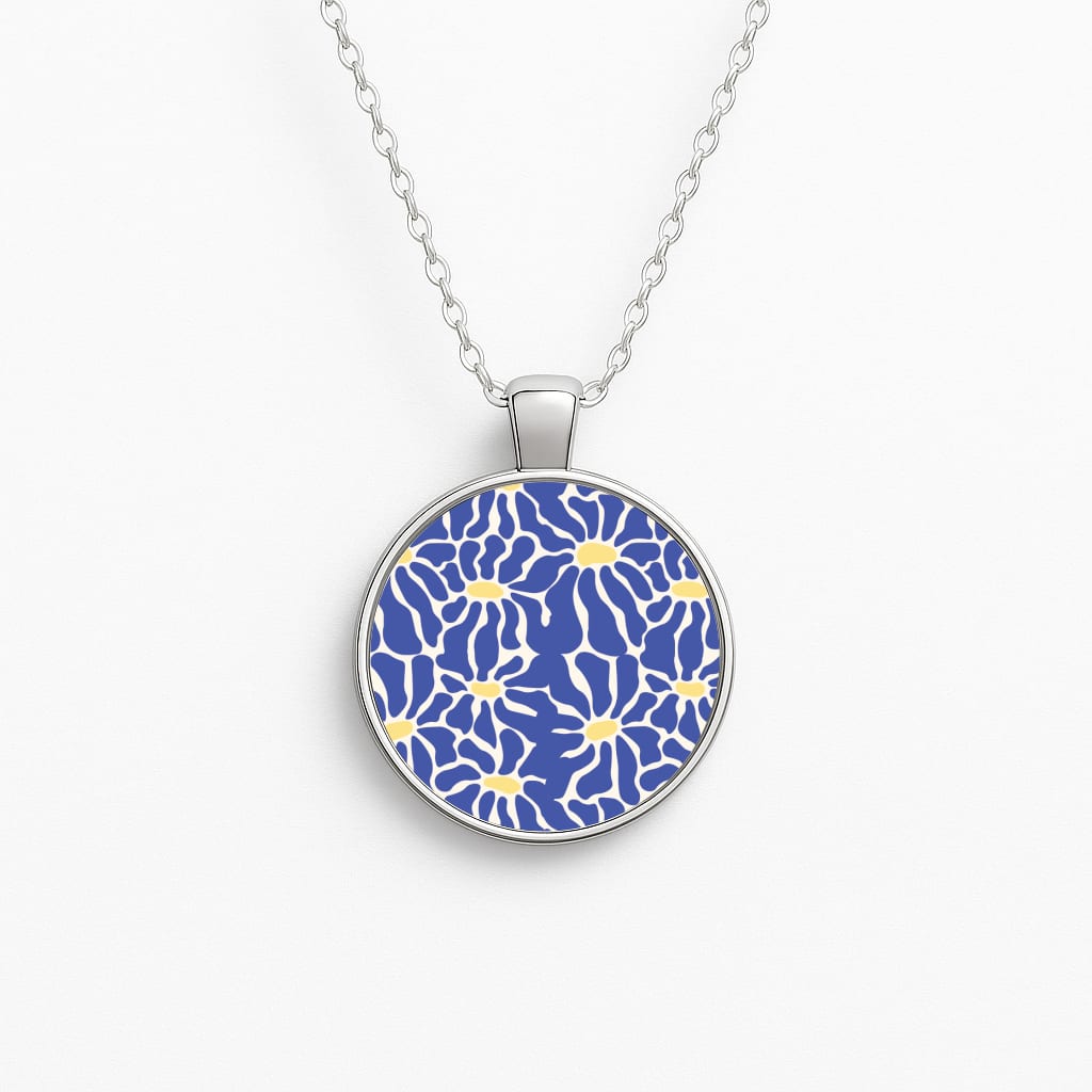 Dark Blue Flowers - Summer Circle Necklace