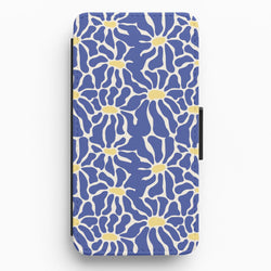 Dark Blue Flowers - Summer Flip / Wallet Phone Case