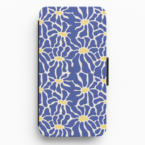 Dark Blue Flowers - Summer Flip / Wallet Phone Case