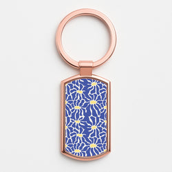 Dark Blue Flowers - Summer Rose Gold Keyring