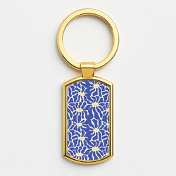 Dark Blue Flowers - Summer Gold Keyring