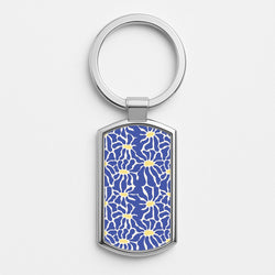 Dark Blue Flowers - Summer Silver Keyring