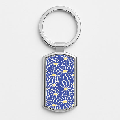 Dark Blue Flowers - Summer Silver Keyring