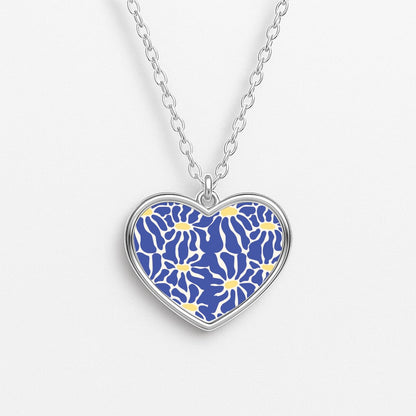 Dark Blue Flowers - Summer Heart Necklace