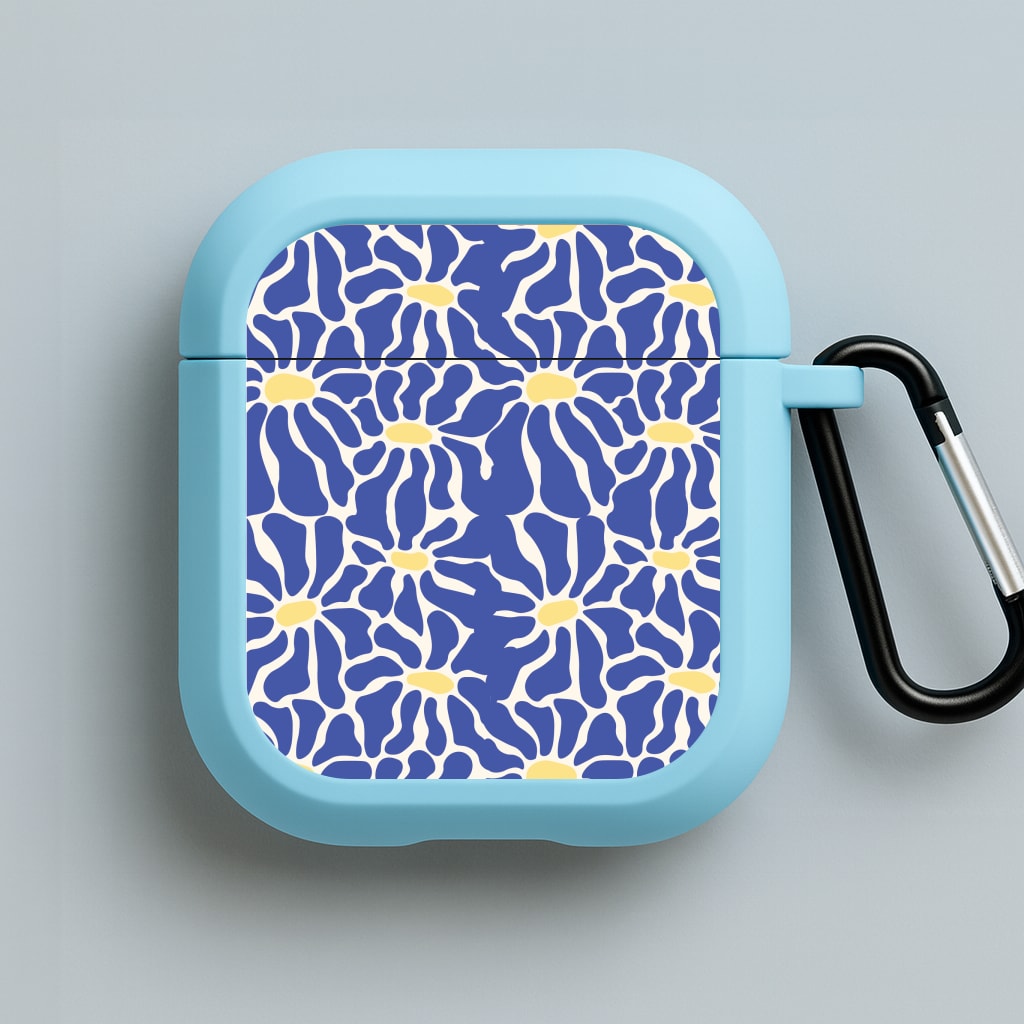 Dark Blue Flowers - Summer Blue AirPods Case