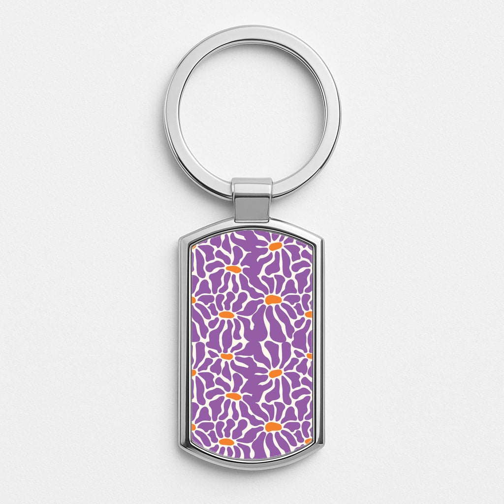 Purple Flowers - Summer Silver Keyring