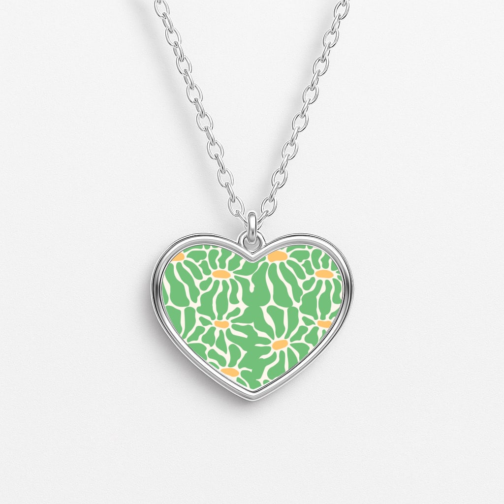 Green Flowers - Summer Heart Necklace