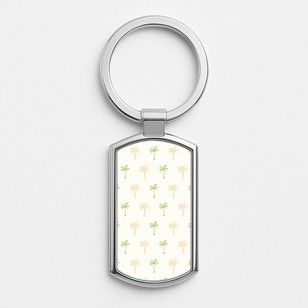Green And Yellow Palms Pattern Silver Keyring