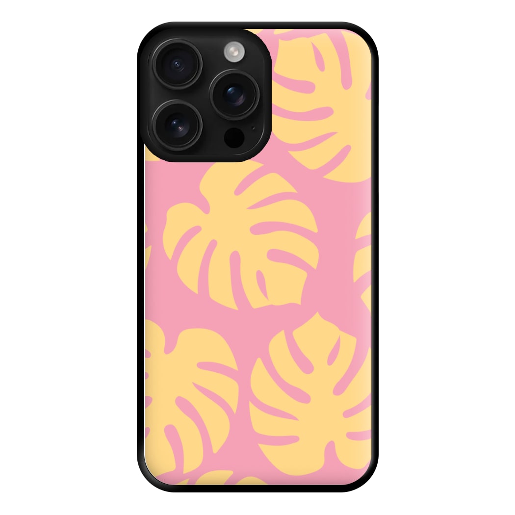 Pink And Yellow Summer Leaves Pattern Phone Case for iPhone 16 Pro Max