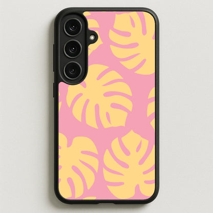 Pink And Yellow Summer Leaves Pattern Phone Case for Galaxy S25FE