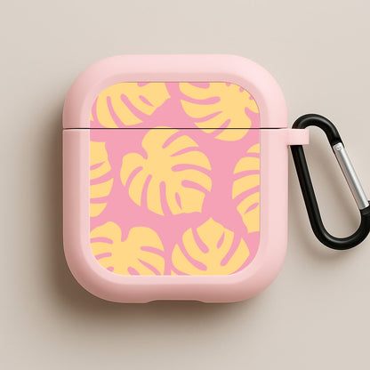 Pink And Yellow Summer Leaves Pattern Pink AirPods Case